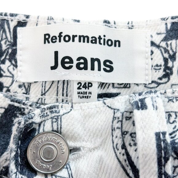 REFORMATION Comic Print High Rise Straight Jeans – Size 24P - Picture 4 of 16